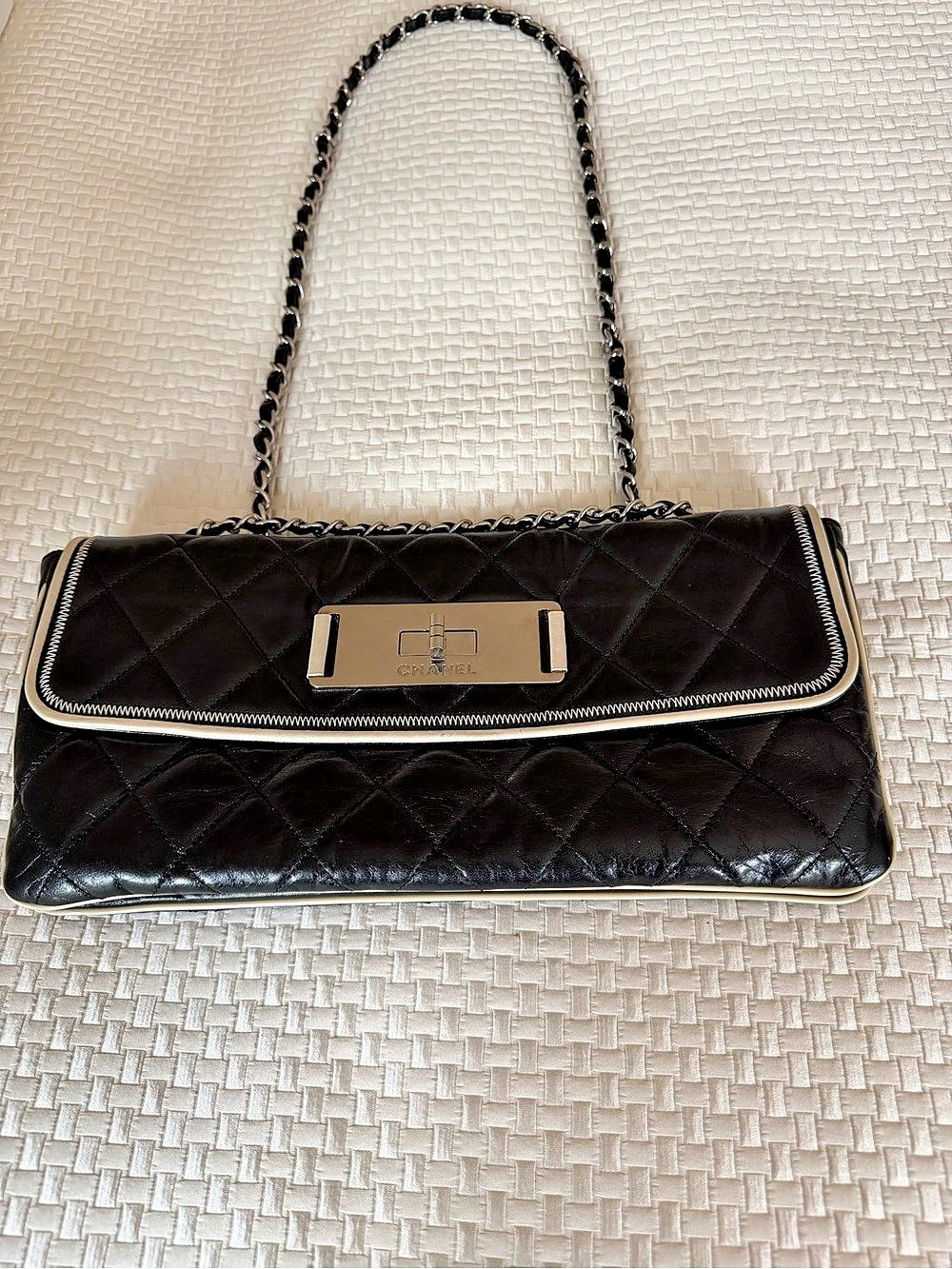 Chanel Quilted Lambskin Metal Plate Flap Bag Shoulder Bag in Black